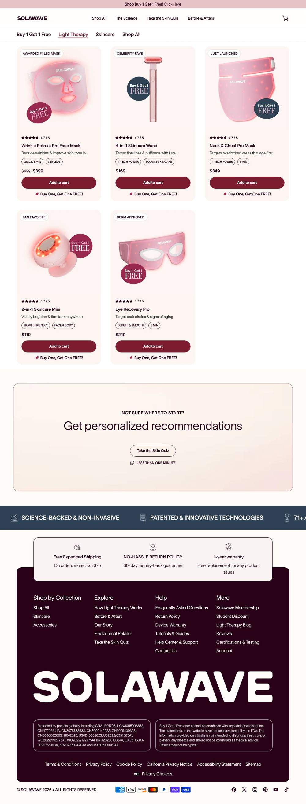 Solawave landing page: Light Therapy Devices