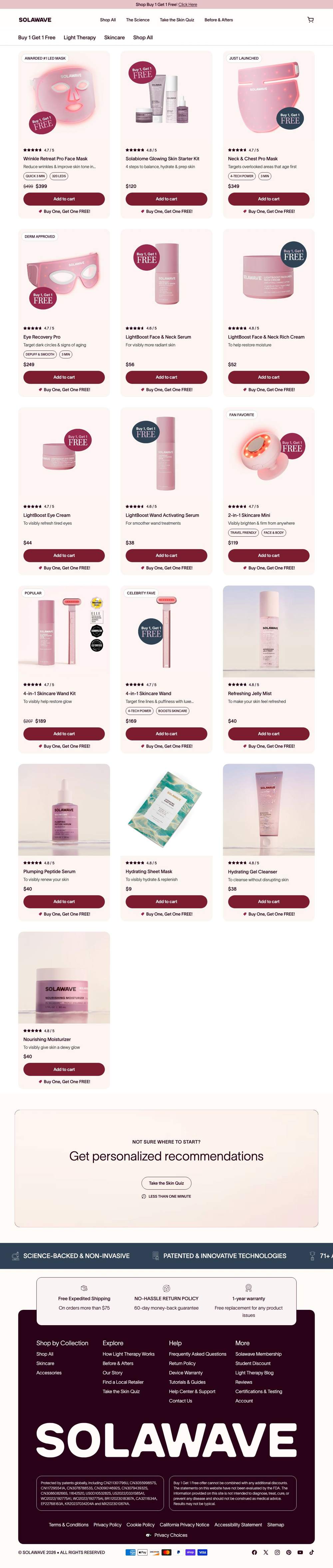 Solawave landing page: Buy 1 Get 1 Free