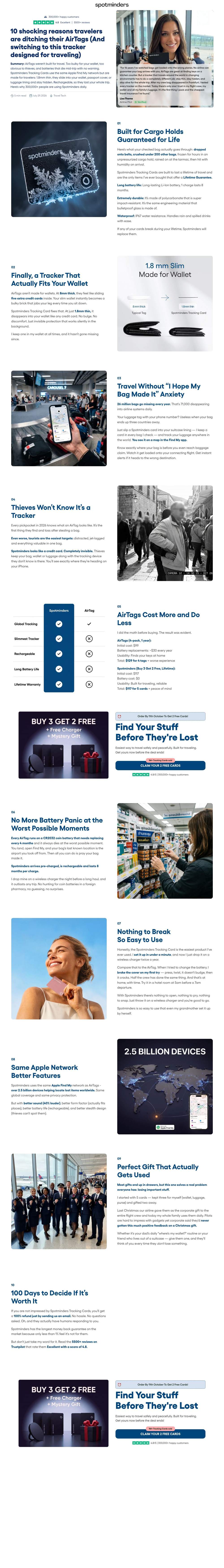 Spotminders landing page: 10 shocking reasons travelers are ditching their AirTags (And switching to this tracker designed for traveling)