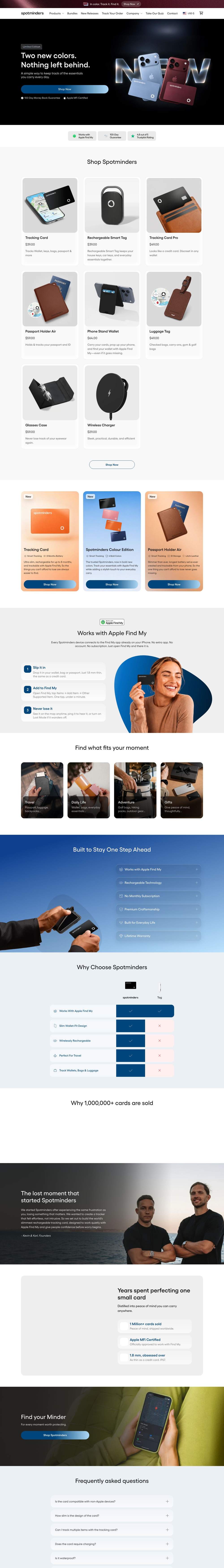 Spotminders landing page: Two new colors. Nothing left behind.