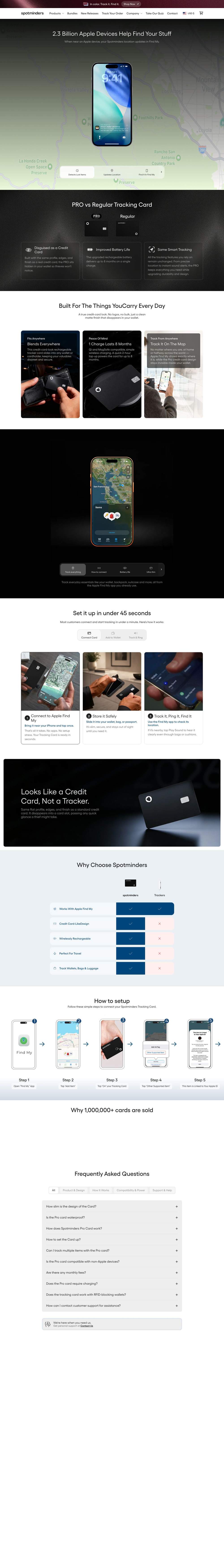 Spotminders landing page: Spotminders Tracking Card PRO