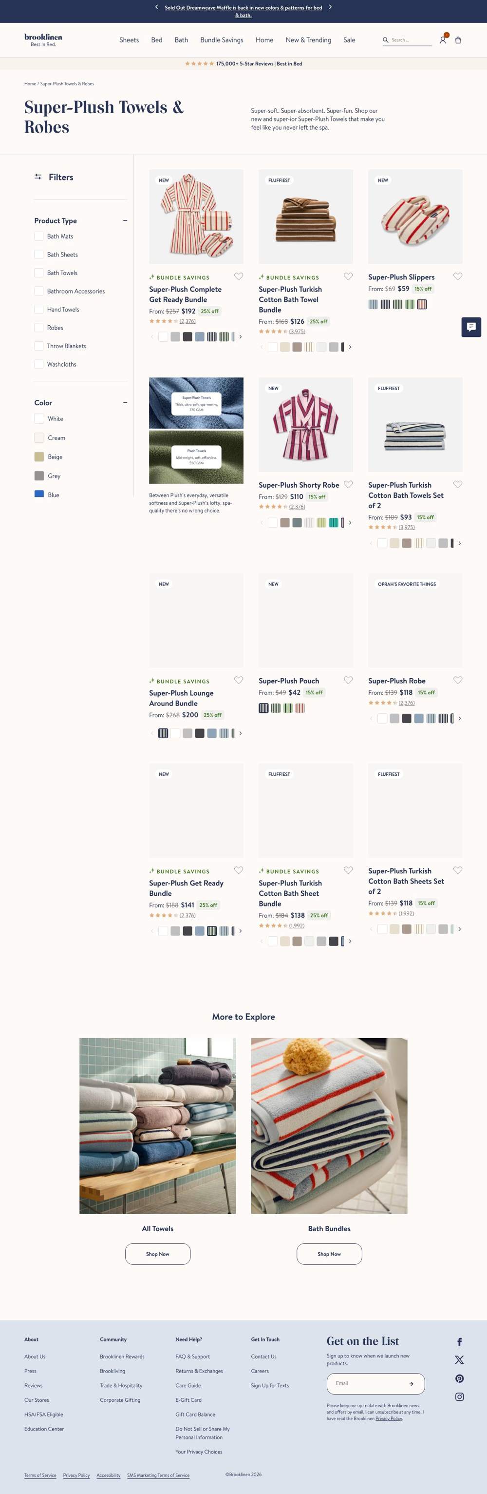Brooklinen landing page: Super-Plush Towels & Robes