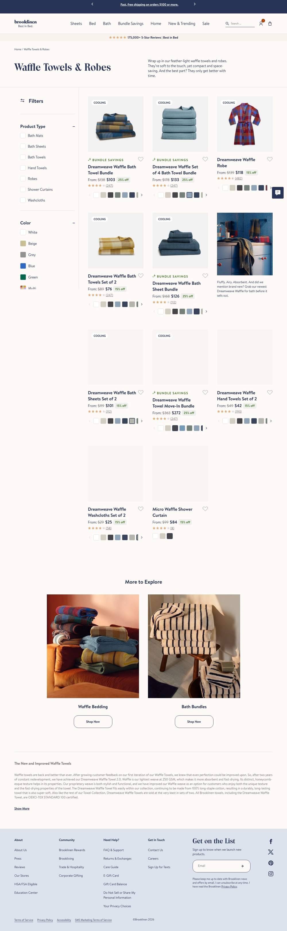 Brooklinen landing page: Waffle Towels & Robes