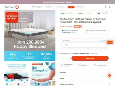 Dormeo USA landing page