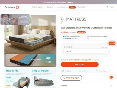 Dormeo USA landing page