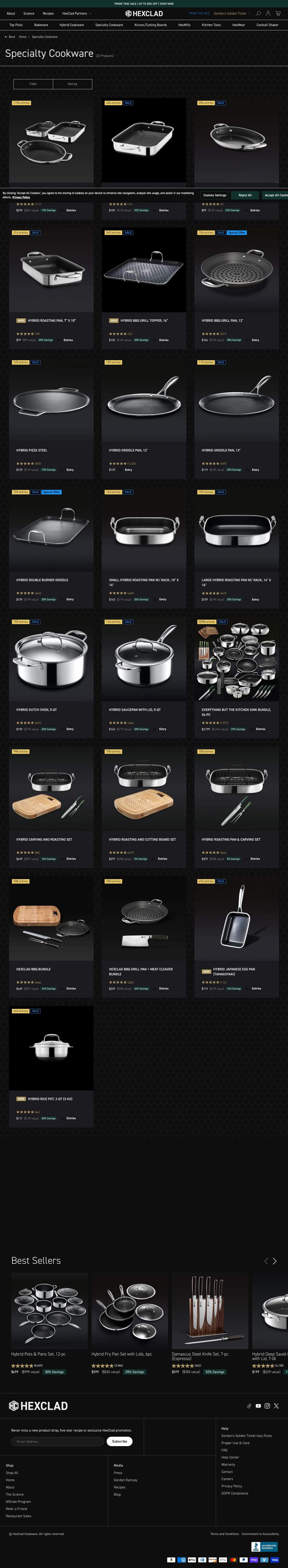 HexClad landing page: Specialty Cookware (22 Products)