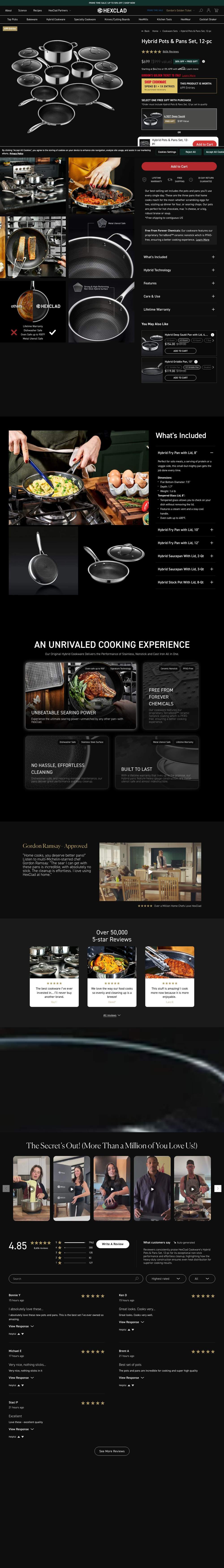 HexClad landing page: Hybrid Pots & Pans Set, 12-pc