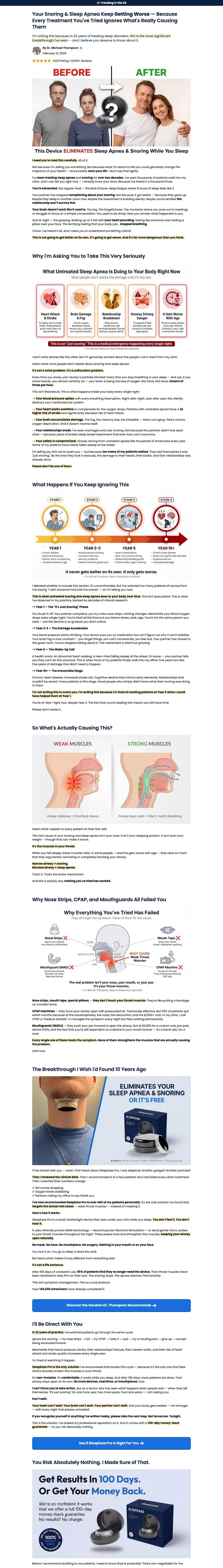 Sleepease landing page: Your Snoring & Sleep Apnea Keep Getting Worse – SleepEase