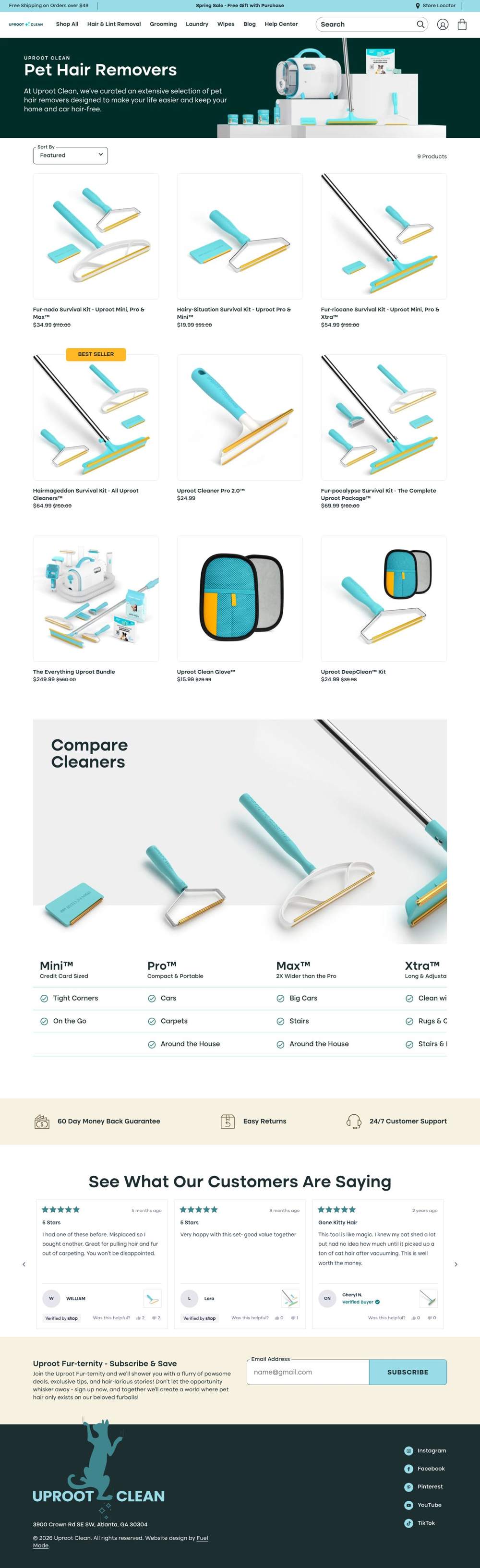 Uproot Clean landing page: Pet Hair Removers