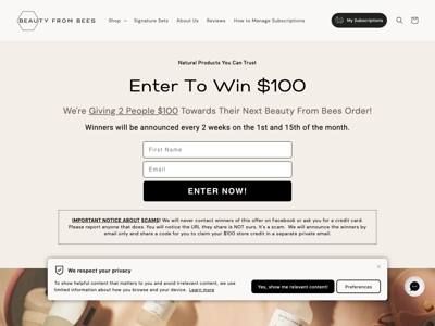 Beauty From Bees landing page