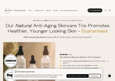 Beauty From Bees landing page