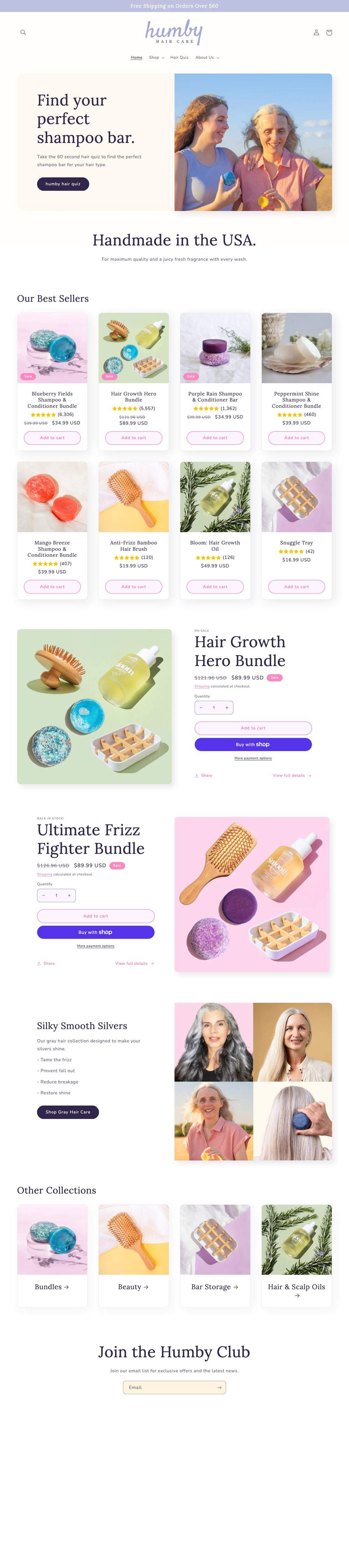 Humby Organics landing page: Humby Organics - Handmade Natural Shampoo Bars
