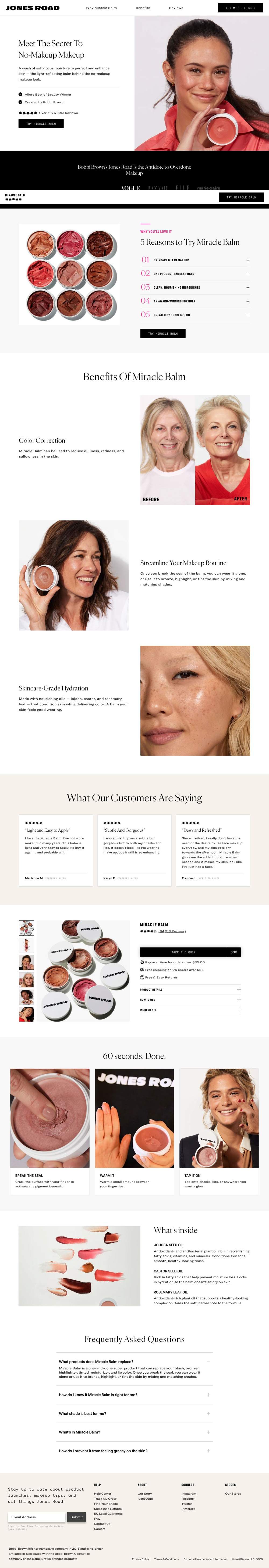 Jones Road Beauty landing page: Meet The Secret To No‑Makeup Makeup