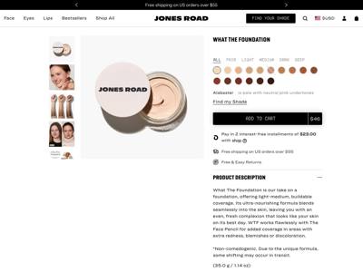 Jones Road Beauty landing page