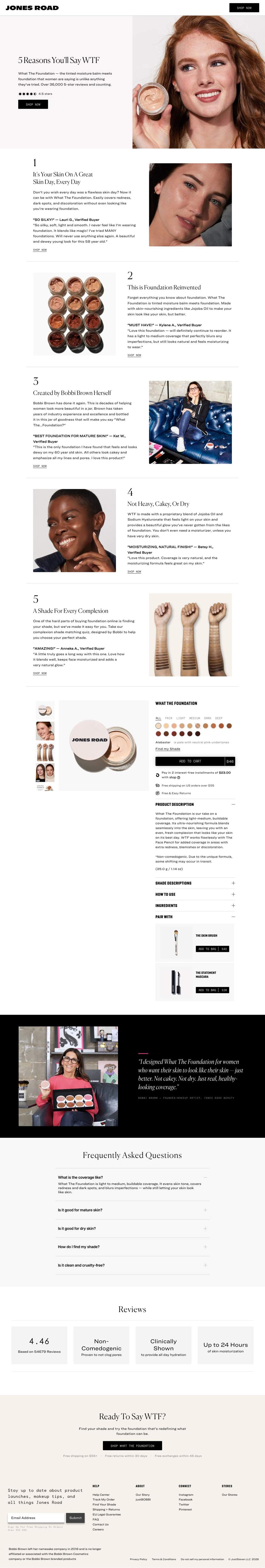 Jones Road Beauty landing page: 5 Reasons You'll Say WTF