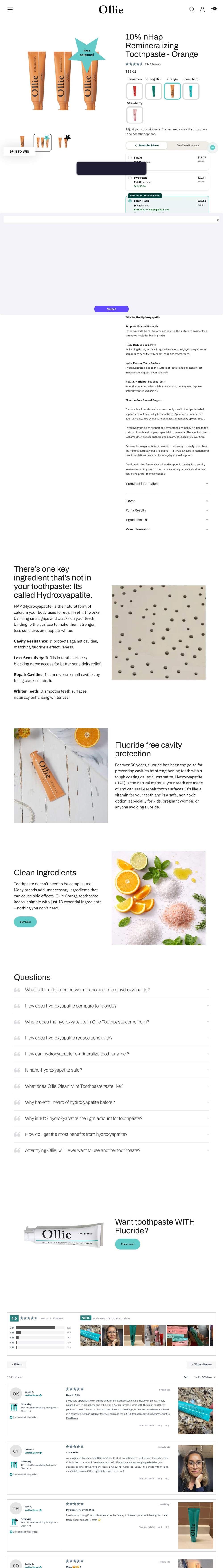 OllieSmile landing page: 10% nHap Remineralizing Toothpaste - Orange – Ollie
