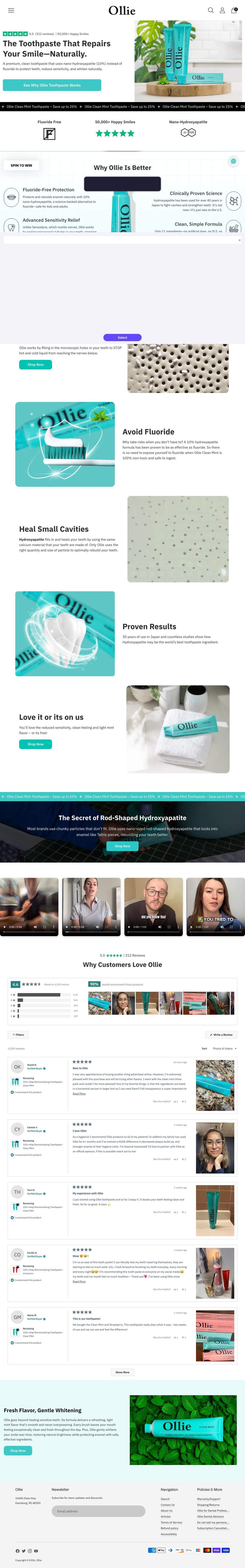 OllieSmile landing page: Ollie Clean Mint Toothpaste