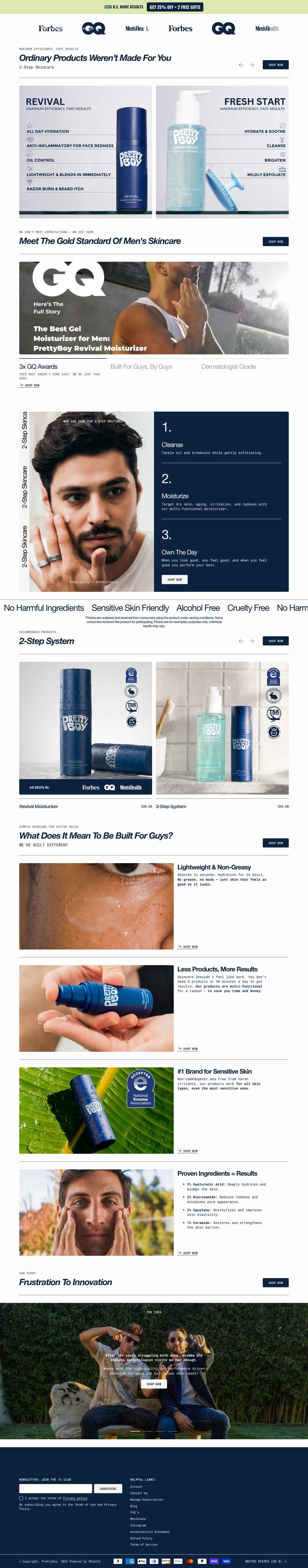 PrettyBoy landing page: PrettyBoy | Simple Men's Skincare