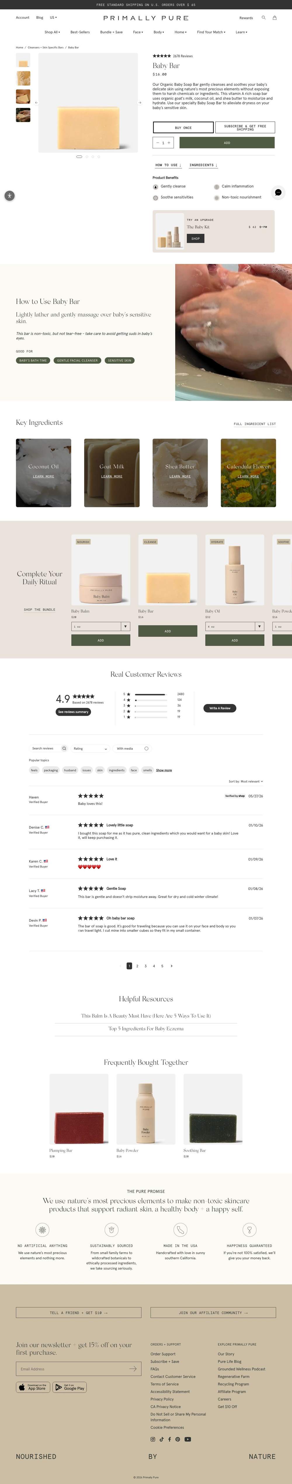 Primally Pure Skincare landing page: Baby Bar