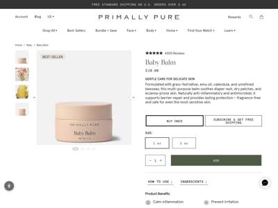 Primally Pure Skincare landing page