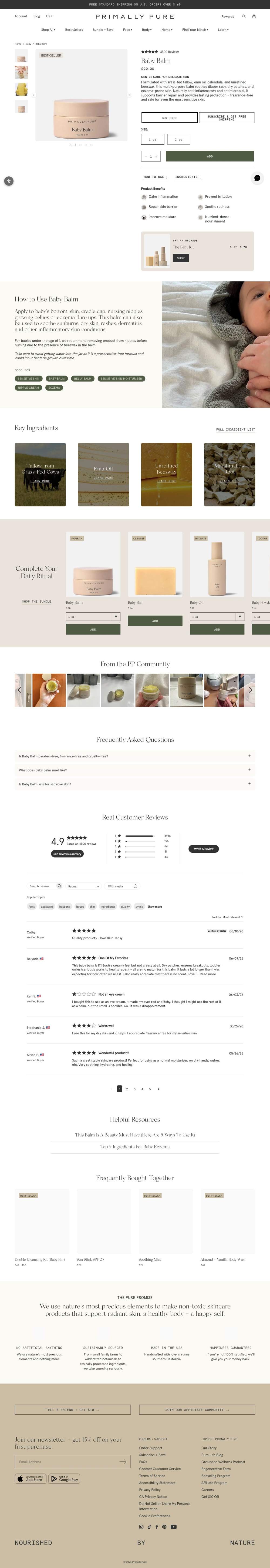 Primally Pure Skincare landing page: Baby Balm