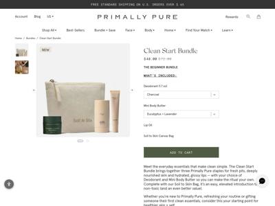 Primally Pure Skincare landing page