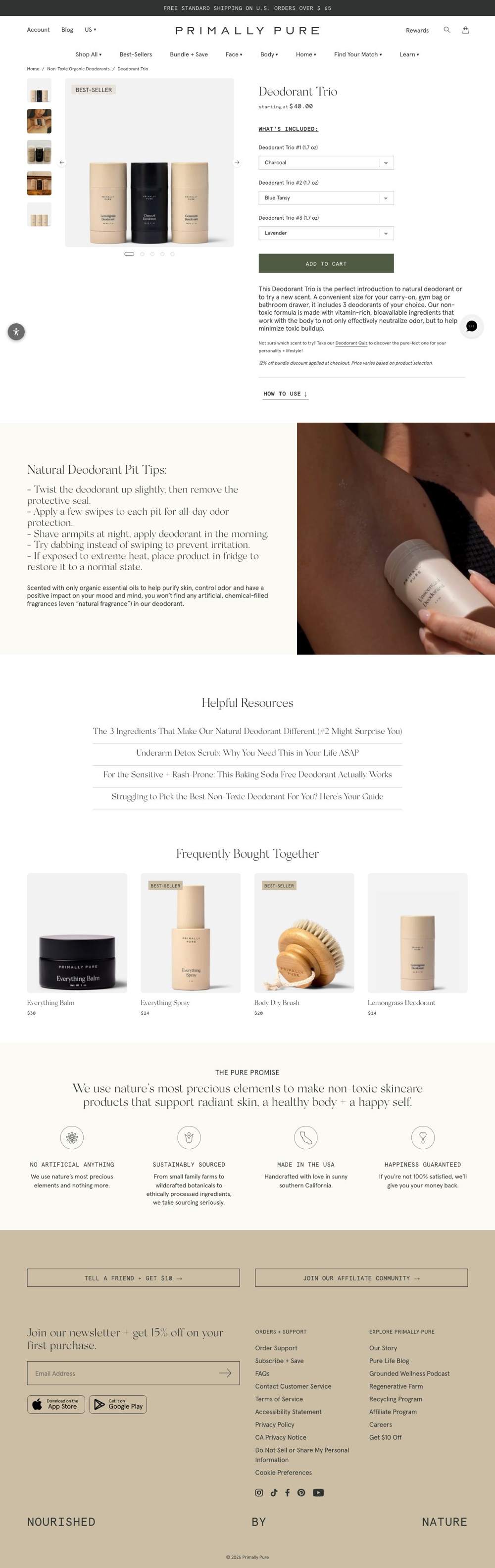 Primally Pure Skincare landing page: Deodorant Trio