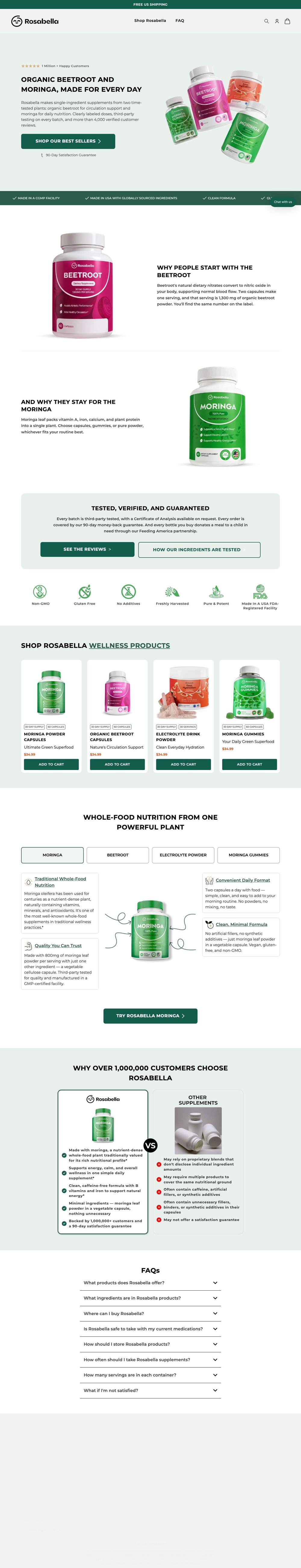 Rosabella landing page: ORGANIC BEETROOT AND MORINGA, MADE FOR EVERY DAY