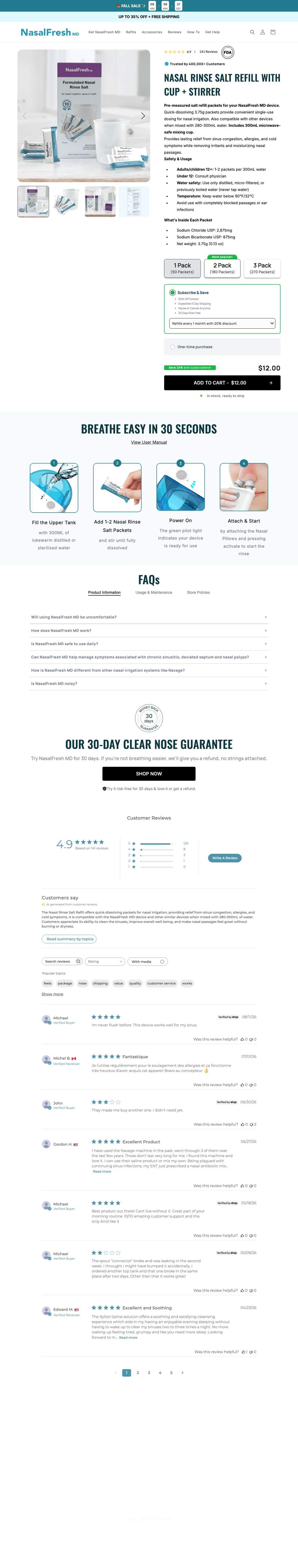 NasalFresh MD landing page: Your cart is empty
