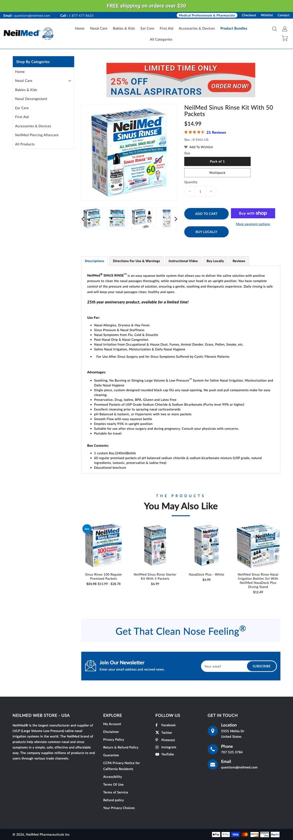 NeilMed Sinus Rinse landing page: NeilMed Sinus Rinse Kit With 50 Packets