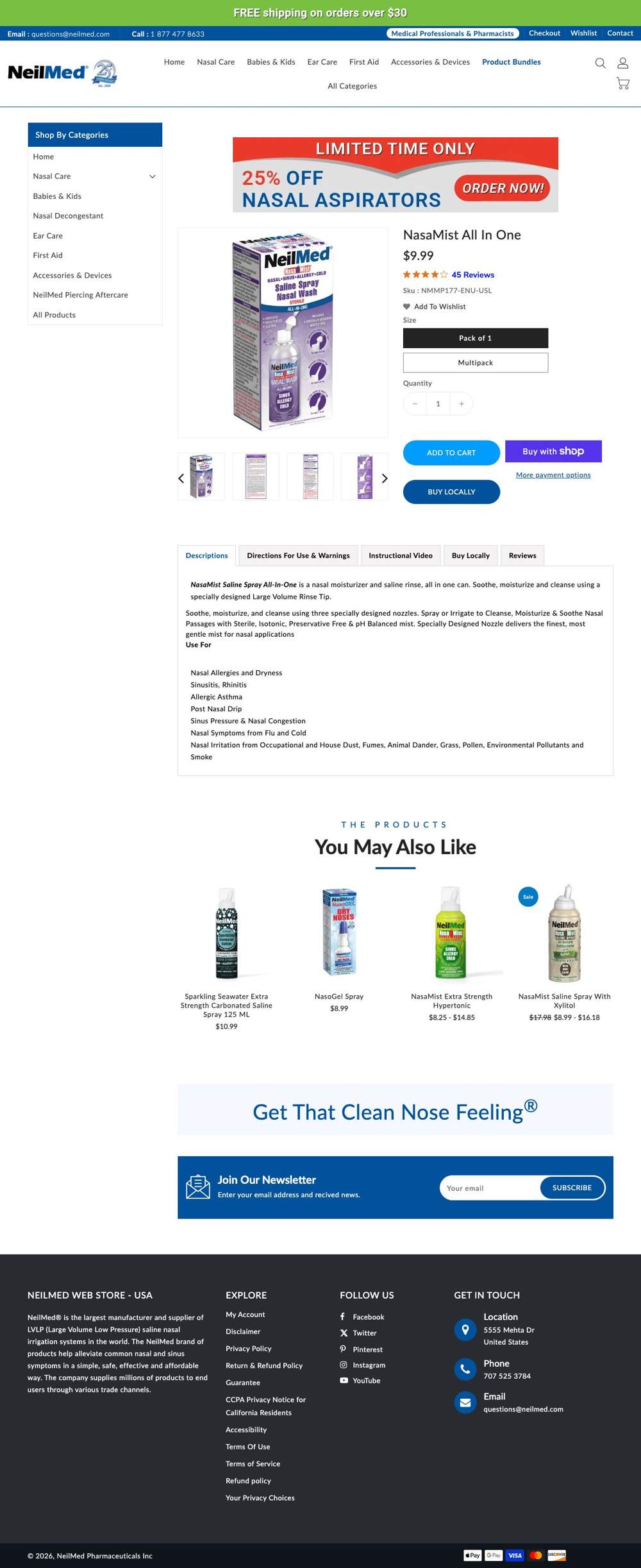 NeilMed Sinus Rinse landing page: NasaMist All In One