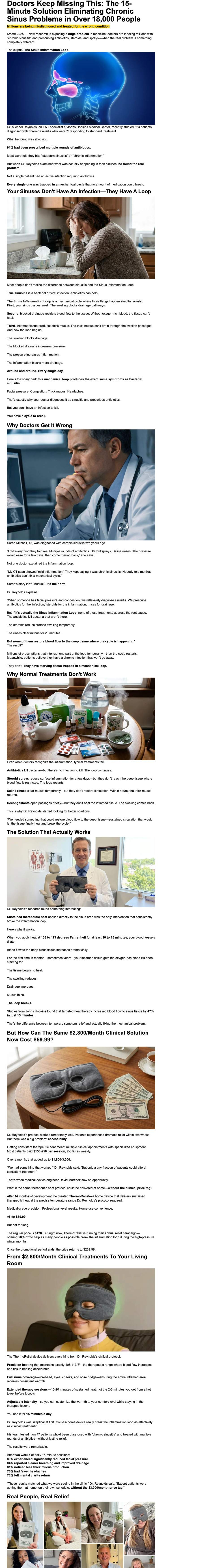 Soovera landing page: Doctors Keep Missing This: The 15-Minute Solution Eliminating Chronic Sinus Problems in Over 18,000 People