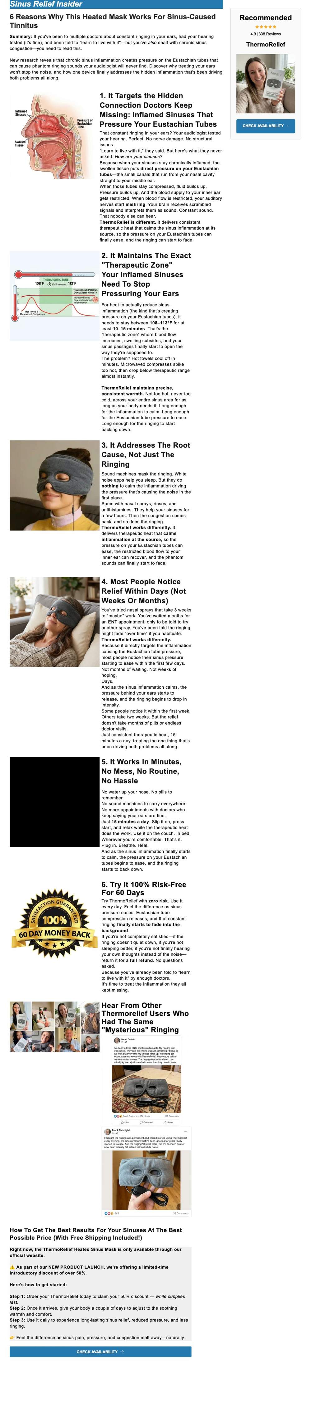 Soovera landing page: Sinus Relief Insider