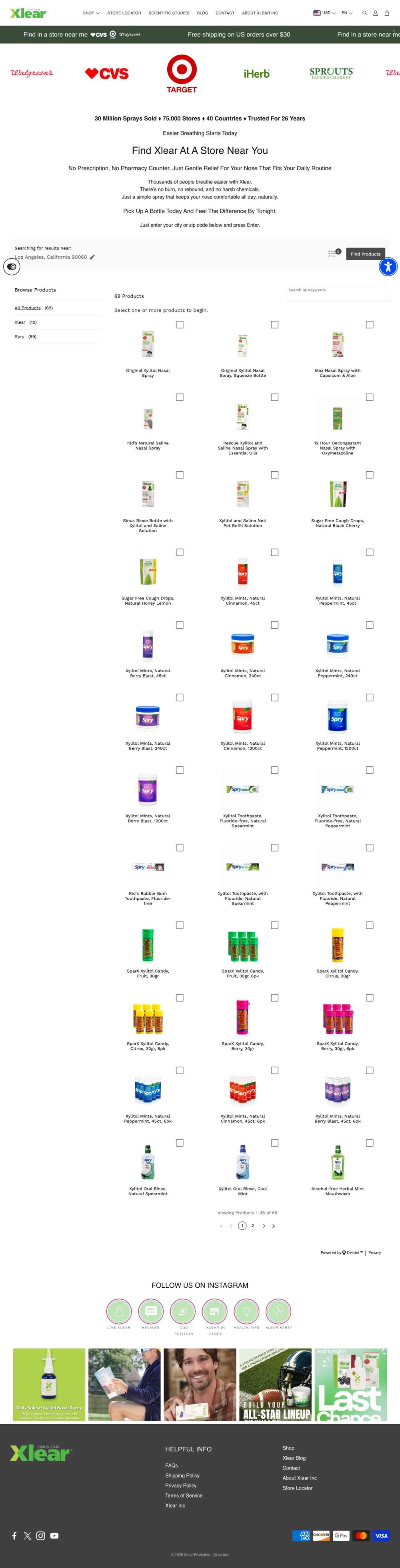 Xlear landing page: Store Locator