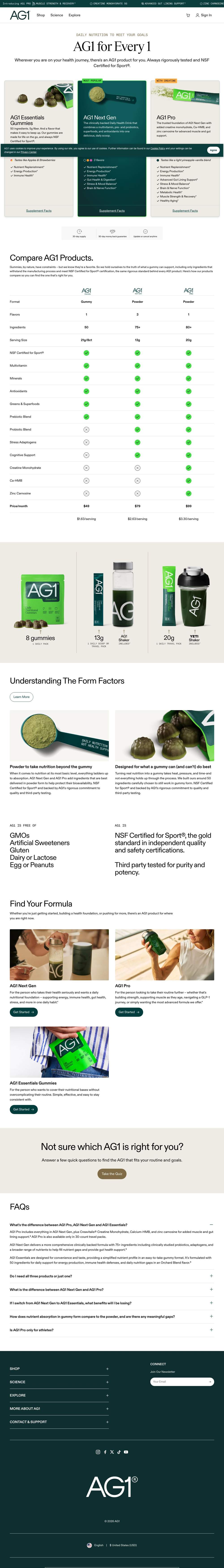 AG1 by Athletic Greens landing page: 