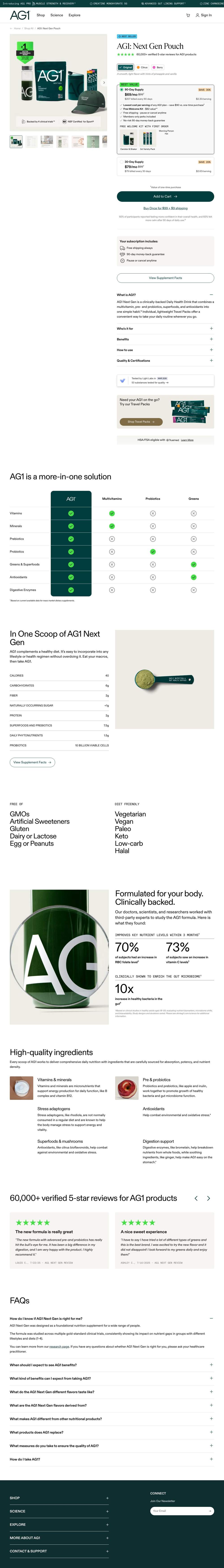 AG1 by Athletic Greens landing page: AG1: Next Gen Pouch