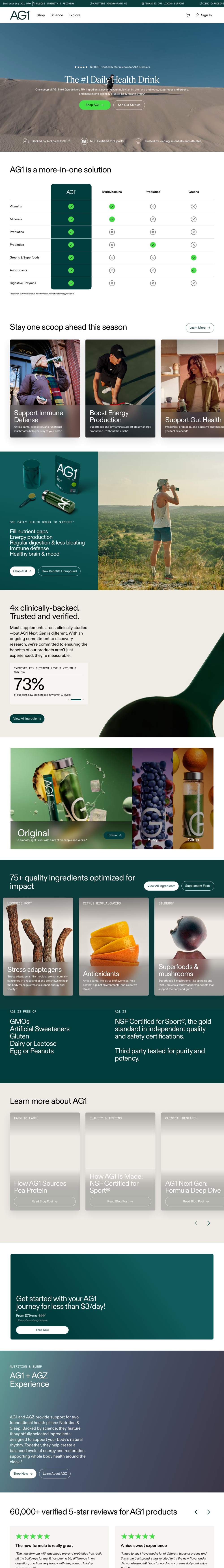 AG1 by Athletic Greens landing page: The #1 Daily Health Drink