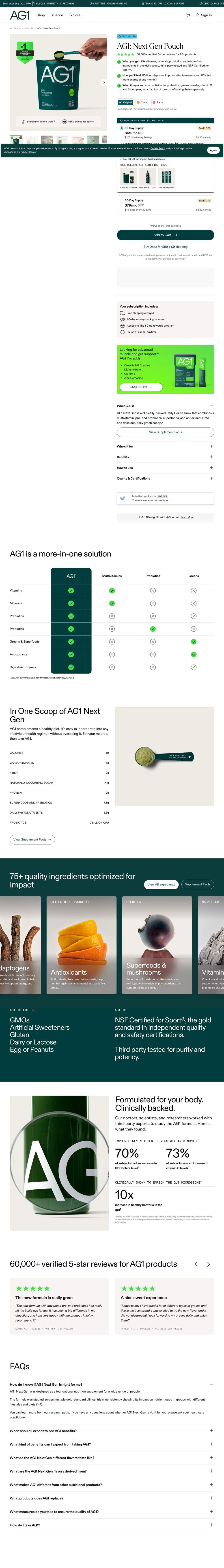 AG1 landing page: AG1: Next Gen Pouch