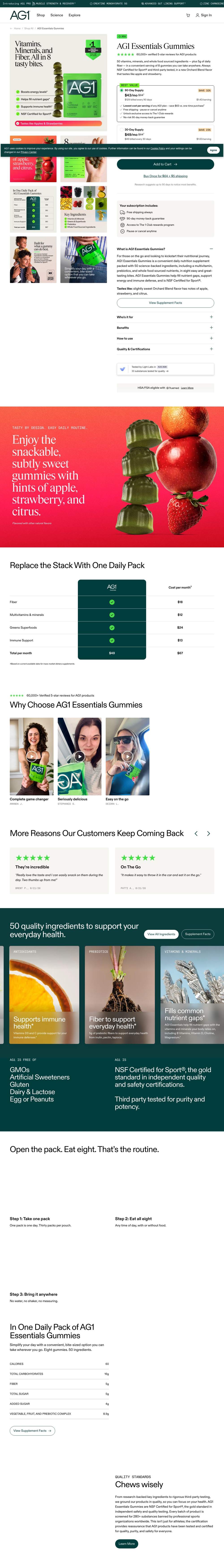 AG1 landing page: AG1 Essentials Gummies