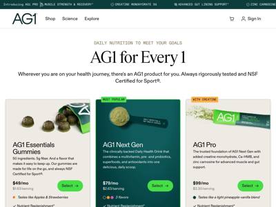 AG1 landing page