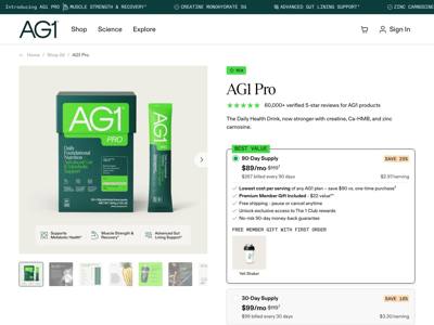 AG1 landing page