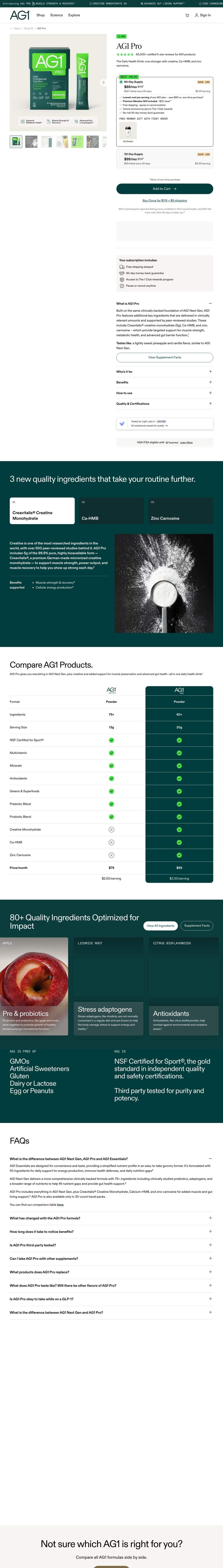 AG1 landing page: AG1 Pro