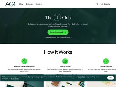 AG1 landing page