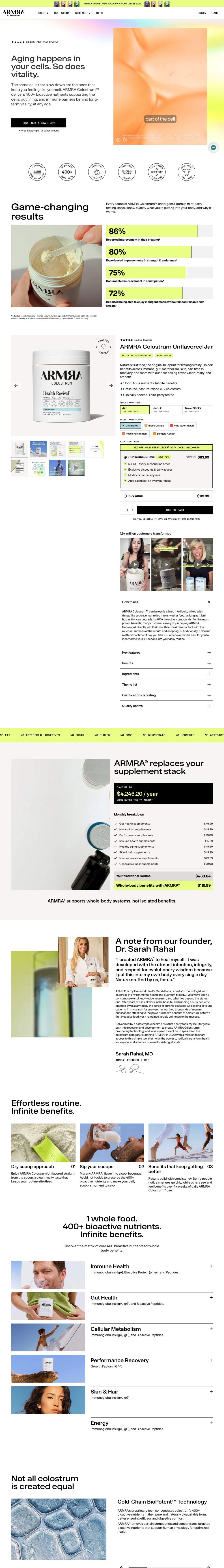 ARMRA landing page: ARMRA Colostrum Unflavored Jar