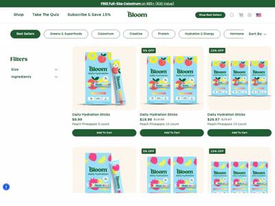 Bloom Nutrition landing page