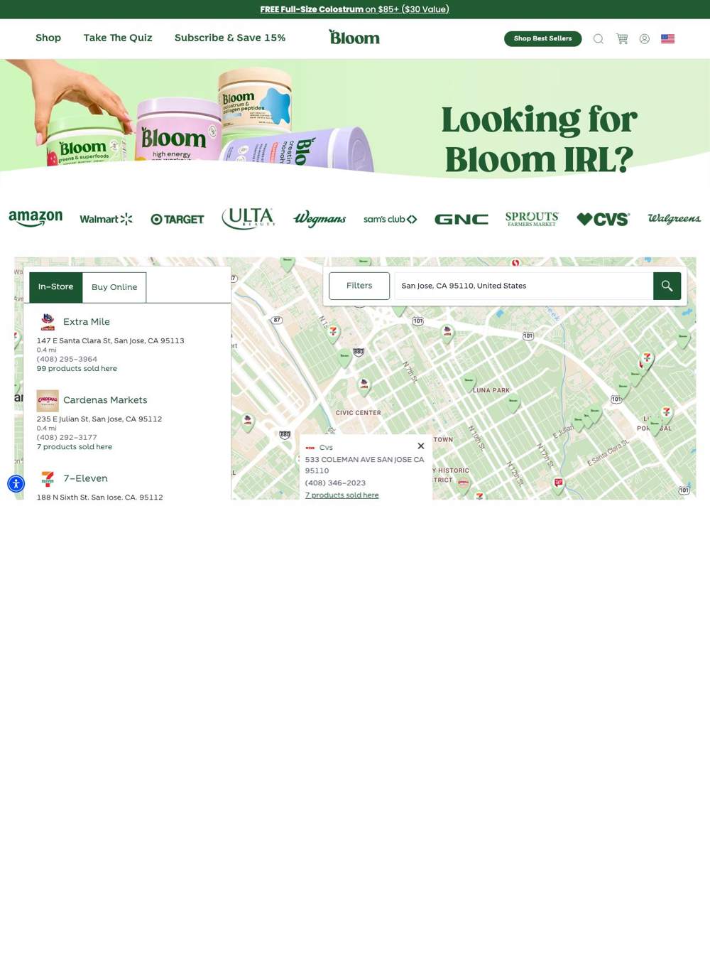 Bloom Nutrition landing page: Looking for Bloom IRL?