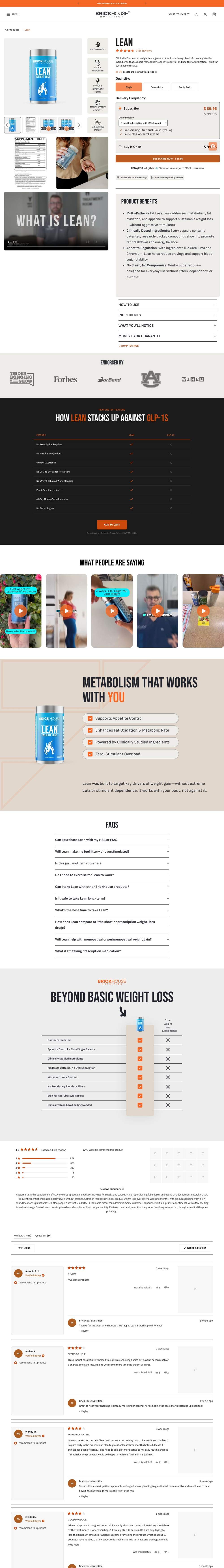 BrickHouse Nutrition landing page: LEAN