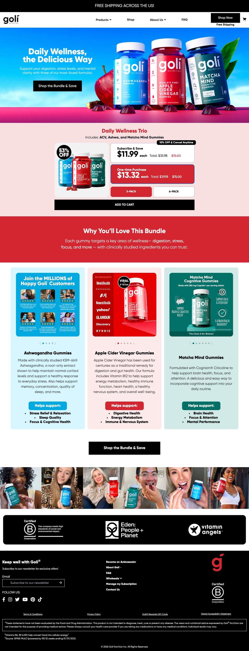 Goli Nutrition landing page: Daily Wellness Trio