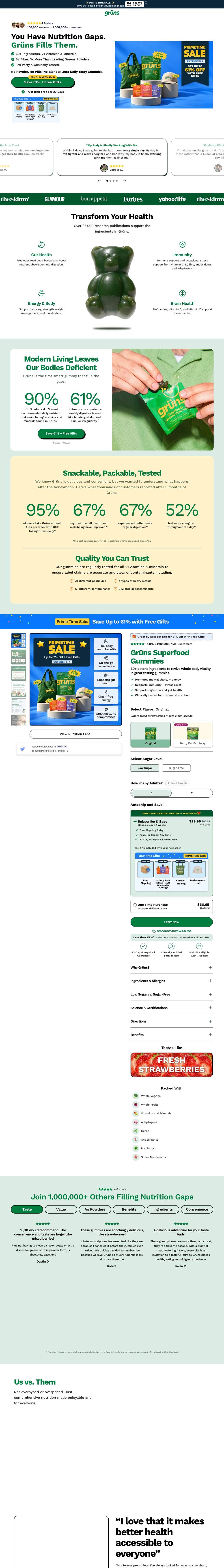 Grüns landing page: Grüns Superfood Gummies