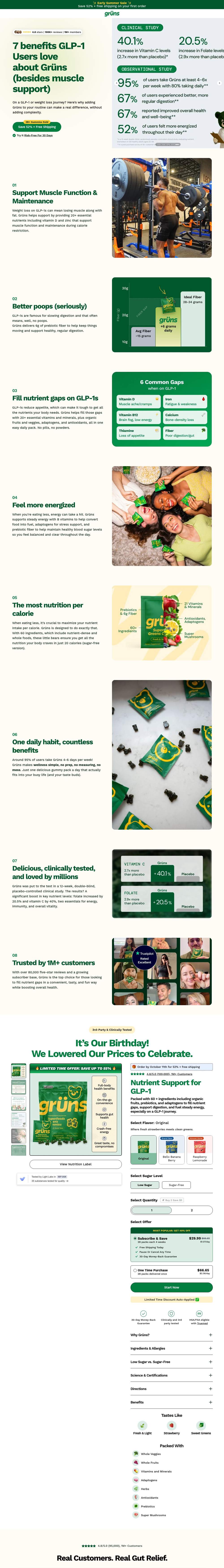 Grüns landing page: 7 benefits GLP-1 Users love about Grüns